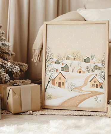 Çerçevesiz Poster Dağ Evine Giden Kış Yolu