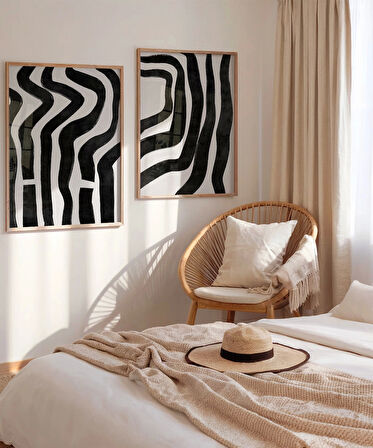 Çerçevesiz Poster Monokrom Zebra Çizgileri 2'li