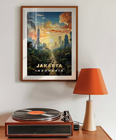 Çerçevesiz Poster Jakarta Gün Batımı Şehir Manzarası