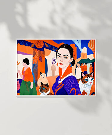 Çerçevesiz Poster Kedilerle Şehir Hikayesi