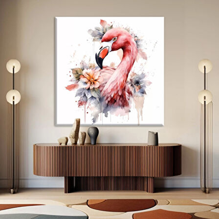 Çiçekli Flamingo Kanvas Tablo