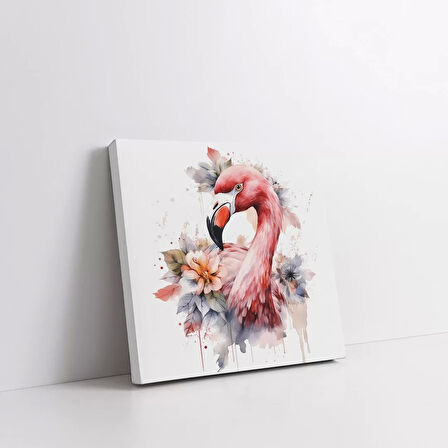 Çiçekli Flamingo Kanvas Tablo