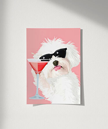Çerçevesiz Poster Cool Köpek ve Kokteyl
