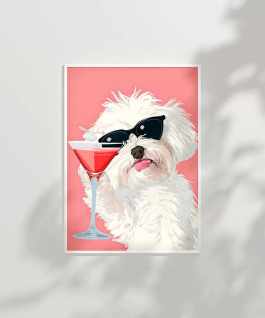 Çerçevesiz Poster Cool Köpek ve Kokteyl