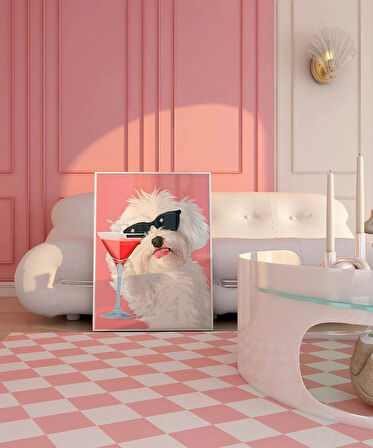 Çerçevesiz Poster Cool Köpek ve Kokteyl