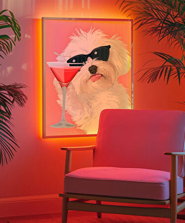 Çerçevesiz Poster Cool Köpek ve Kokteyl
