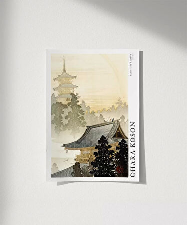 Çerçevesiz Poster Ohara Koson Pagoda ve Gökkuşağı