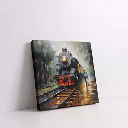 Gece Buharlı Tren Kare Kanvas Tablo