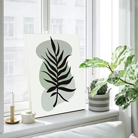 Siyah Yaprak Desenli Kanvas Tablo