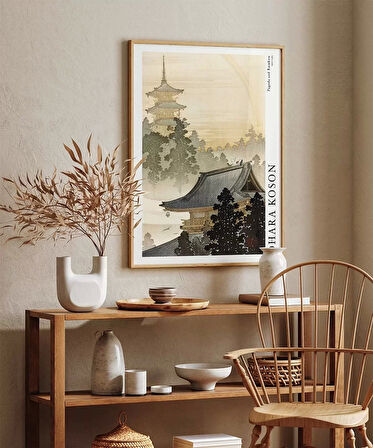 Çerçevesiz Poster Ohara Koson Pagoda ve Gökkuşağı