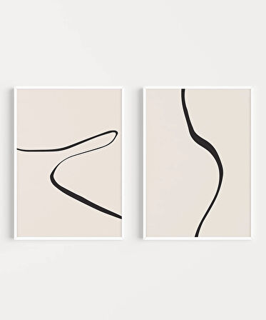 Çerçevesiz Poster Kıvrımlı Hatlar Modern 2'li
