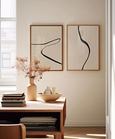 Çerçevesiz Poster Kıvrımlı Hatlar Modern 2'li