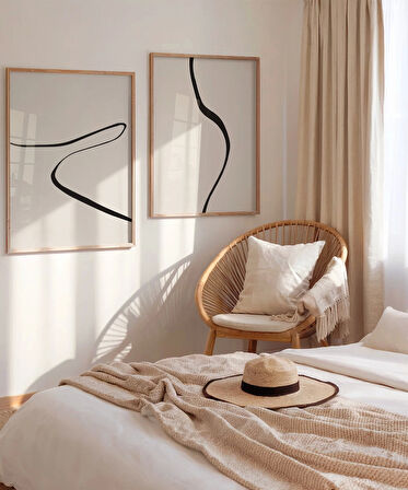 Çerçevesiz Poster Kıvrımlı Hatlar Modern 2'li