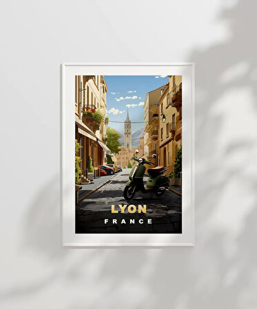 Çerçevesiz Poster Lyon'un Şirin Sokakları ve Vespa