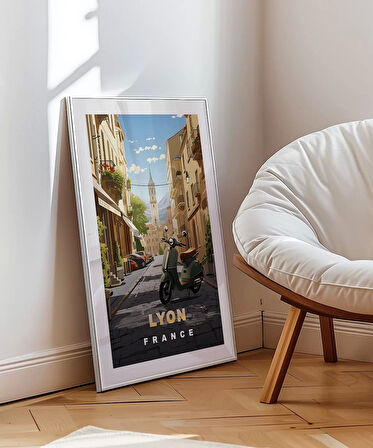 Çerçevesiz Poster Lyon'un Şirin Sokakları ve Vespa