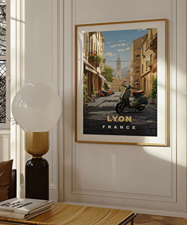 Çerçevesiz Poster Lyon'un Şirin Sokakları ve Vespa