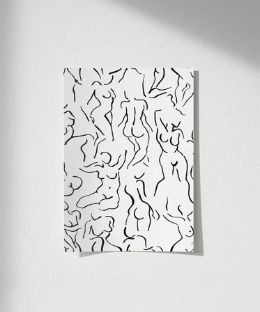 Çerçevesiz Poster Modern Sanat Stilinde Soyut Nü Desenli