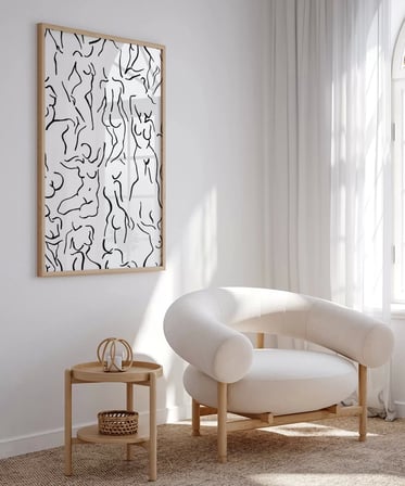 Çerçevesiz Poster Modern Sanat Stilinde Soyut Nü Desenli