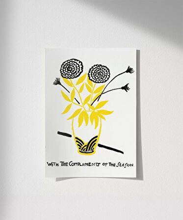 Çerçevesiz Poster El Çizimi Vazo ve Çiçek Motifli Grafik