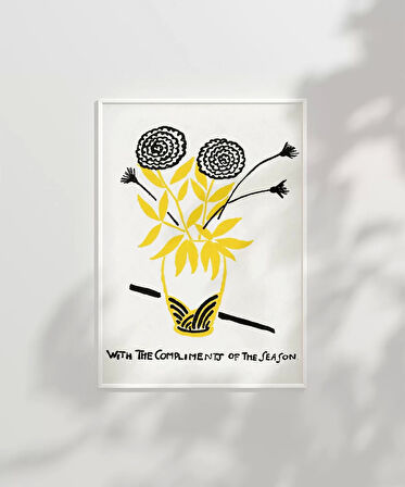 Çerçevesiz Poster El Çizimi Vazo ve Çiçek Motifli Grafik