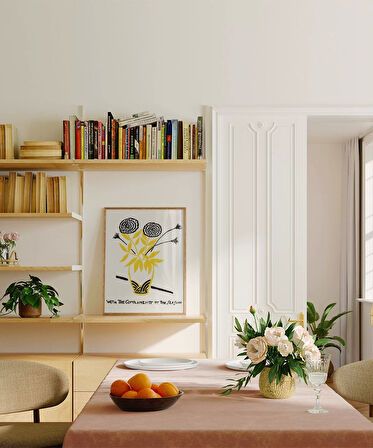 Çerçevesiz Poster El Çizimi Vazo ve Çiçek Motifli Grafik