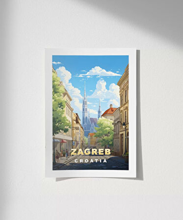 Çerçevesiz Poster Zagreb Katedrali Sokak Manzarası
