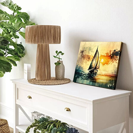 Gün Batımında Yelkenli Yatay Kanvas Tablo