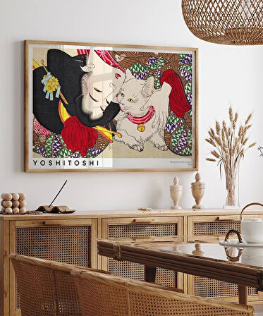 Çerçevesiz Poster Yoshitoshi Japon Kadın ve Kedi