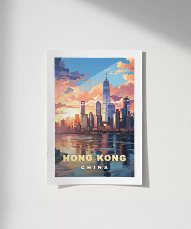 Çerçevesiz Poster Hong Kong'un Dinamik Silüeti