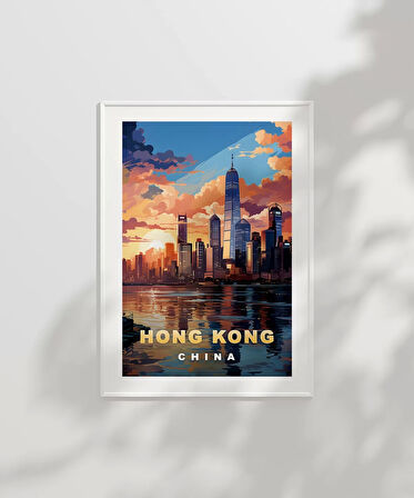 Çerçevesiz Poster Hong Kong'un Dinamik Silüeti