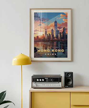 Çerçevesiz Poster Hong Kong'un Dinamik Silüeti