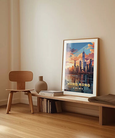 Çerçevesiz Poster Hong Kong'un Dinamik Silüeti