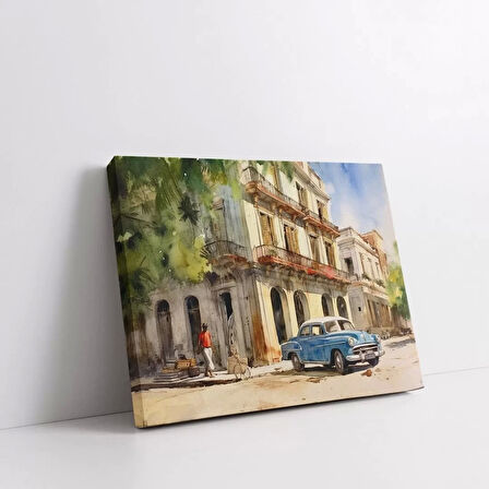Tarihi Bina ve Araba Yatay Kanvas Tablo