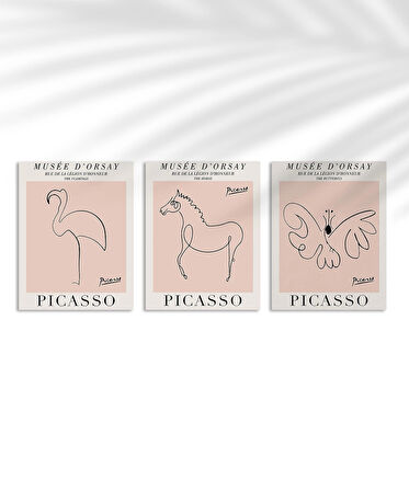 Çerçevesiz Poster Picasso Tarzı Hayvan Çizimleri 3'lü
