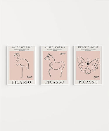 Çerçevesiz Poster Picasso Tarzı Hayvan Çizimleri 3'lü