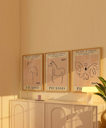 Çerçevesiz Poster Picasso Tarzı Hayvan Çizimleri 3'lü