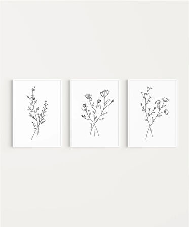 Çerçevesiz Poster Organik Çizgi Sanatı 3'lü