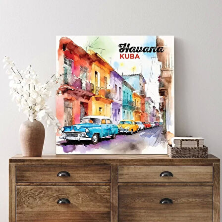 Havana Sokakları Kare Kanvas Tablo