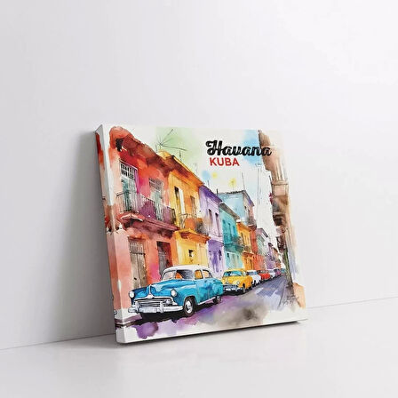 Havana Sokakları Kare Kanvas Tablo