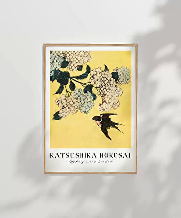 Çerçevesiz Poster Hokusai Ortanca ve Kırlangıç