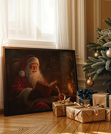 Çerçevesiz Poster Şömine ve Noel Baba