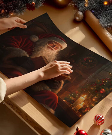 Çerçevesiz Poster Şömine ve Noel Baba