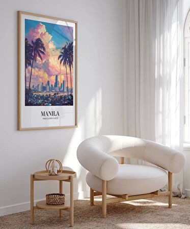 Çerçevesiz Poster Palmiyeler Arasında Şehir Işıkları