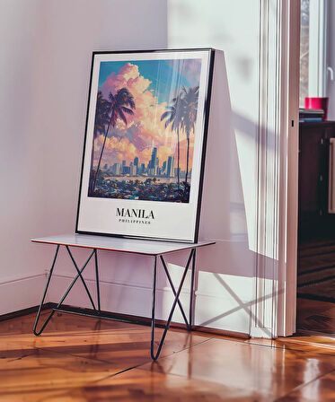 Çerçevesiz Poster Palmiyeler Arasında Şehir Işıkları