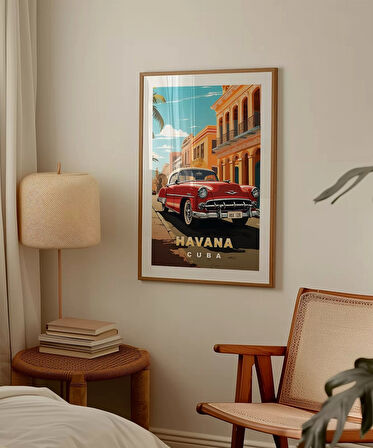 Çerçevesiz Poster Havana Sokaklarında Klasik Bir Araba