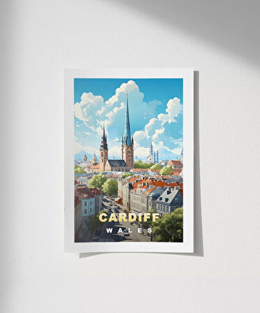 Çerçevesiz Poster Cardiff Manzarası Galler Sanatsal