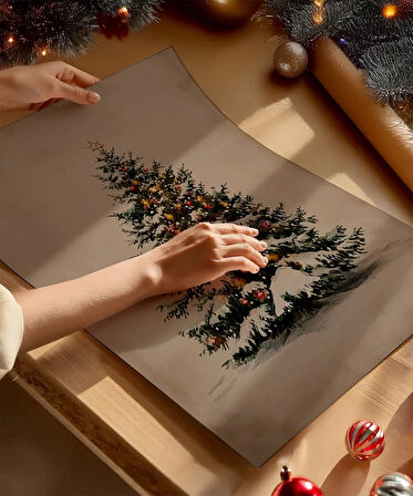 Çerçevesiz Poster Işıklı Çam Ağacı