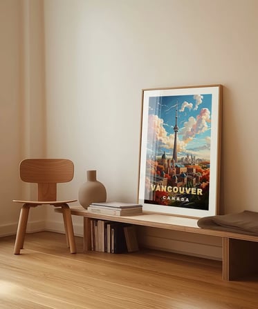 Çerçevesiz Poster Vancouver ve Sonbahar Renkleri Şehir