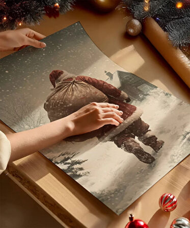 Çerçevesiz Poster Kar ve Noel Baba