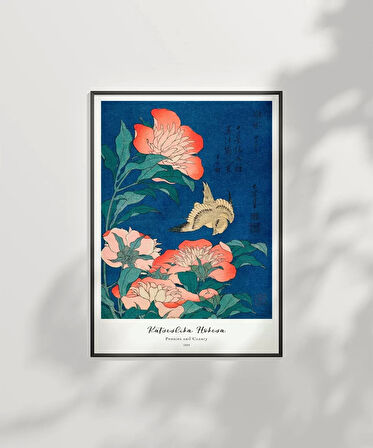 Çerçevesiz Poster Hokusai Şakayık ve Kanarya